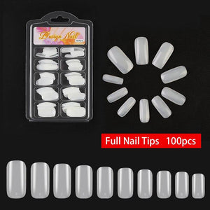 100Pcs/Set Full/Half/French Nail Tips False Nails Clear/Natural Fake Nails Art Tips Flat Shape Manicure False Nails