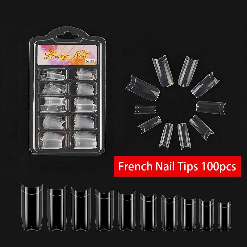 100Pcs/Set Full/Half/French Nail Tips False Nails Clear/Natural Fake Nails Art Tips Flat Shape Manicure False Nails