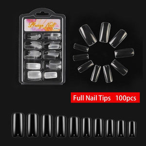 100Pcs/Set Full/Half/French Nail Tips False Nails Clear/Natural Fake Nails Art Tips Flat Shape Manicure False Nails