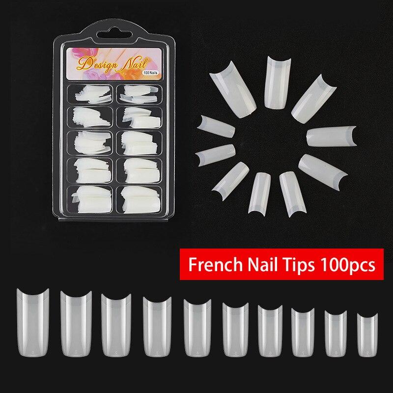 100Pcs/Set Full/Half/French Nail Tips False Nails Clear/Natural Fake Nails Art Tips Flat Shape Manicure False Nails