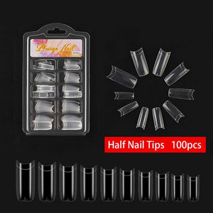 100Pcs/Set Full/Half/French Nail Tips False Nails Clear/Natural Fake Nails Art Tips Flat Shape Manicure False Nails