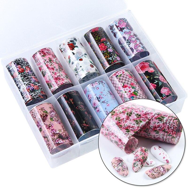 10Pcs/Box Nail Art Decorative Stickers Floral Lace Starry Sky Water Transfer Sticker Decals Nail Accessories