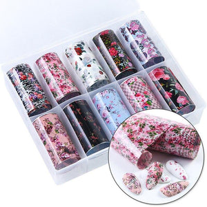 10Pcs/Box Nail Art Decorative Stickers Floral Lace Starry Sky Water Transfer Sticker Decals Nail Accessories