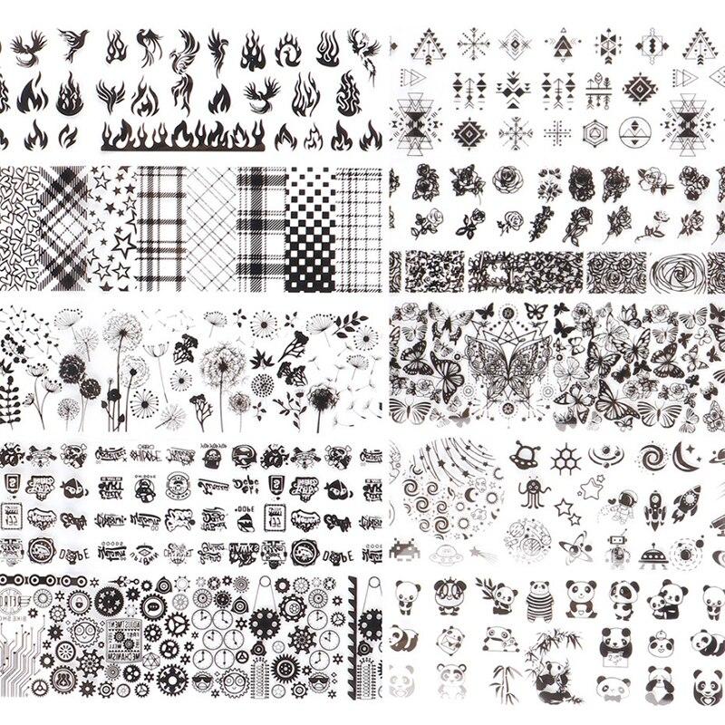 10Pcs/Pack Black Butterfly Panda Lace Art Decoration Water Transfer Sticker Decals Nail Accessories