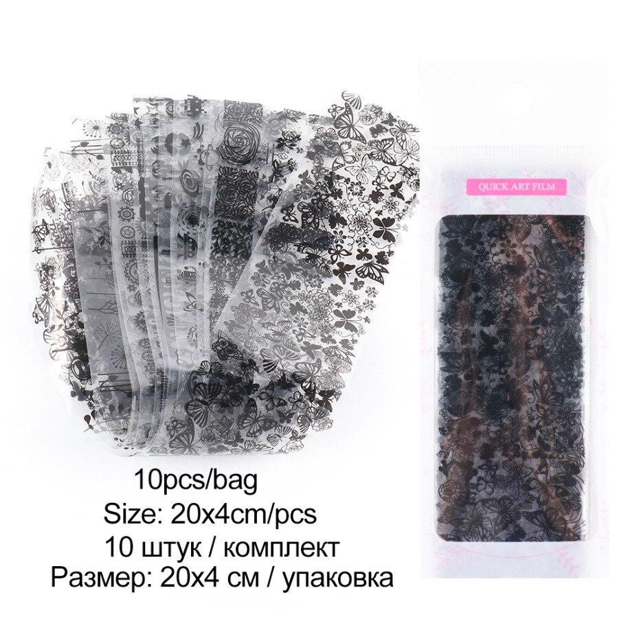10Pcs/Pack Black Butterfly Panda Lace Art Decoration Water Transfer Sticker Decals Nail Accessories
