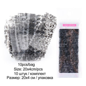 10Pcs/Pack Black Butterfly Panda Lace Art Decoration Water Transfer Sticker Decals Nail Accessories