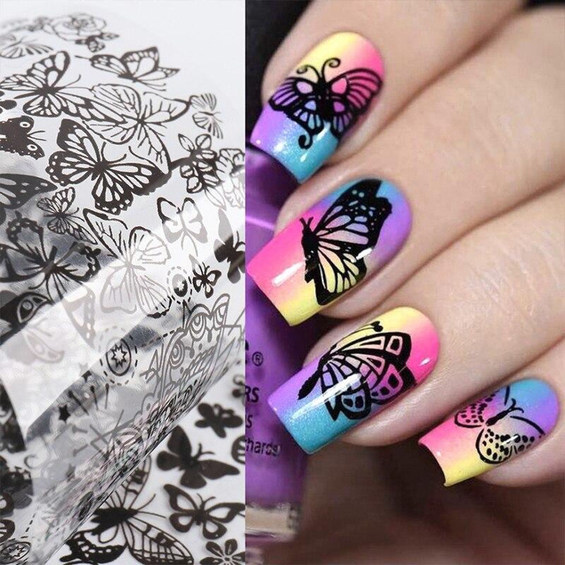 10Pcs/Pack Black Butterfly Panda Lace Art Decoration Water Transfer Sticker Decals Nail Accessories