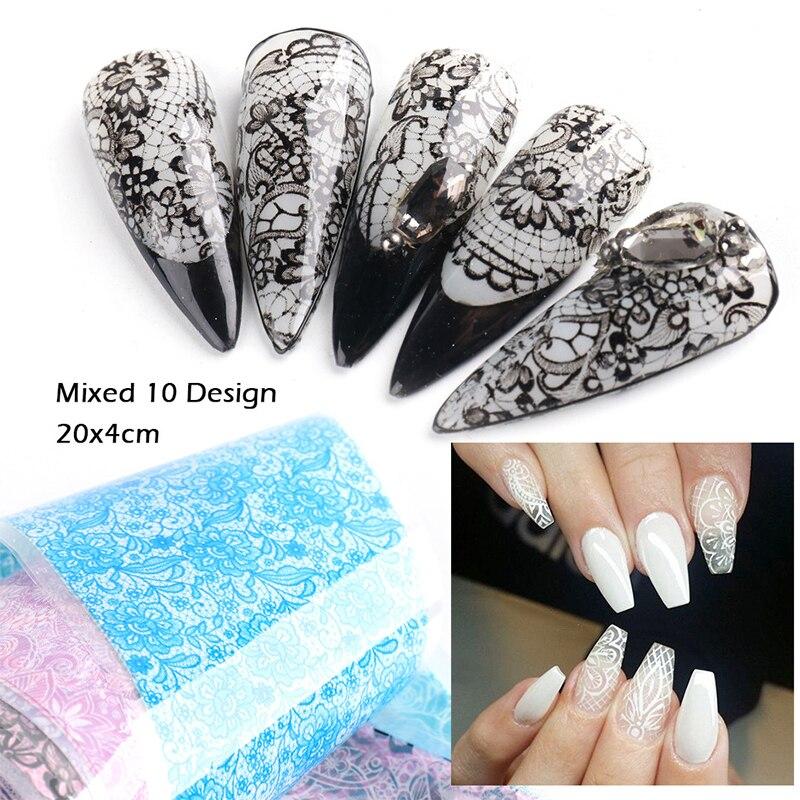10Pcs/Pack Butterfly Floral Water Sexy Lace Wave Art Decoration Water Transfer Sticker Decals Nail Accessories