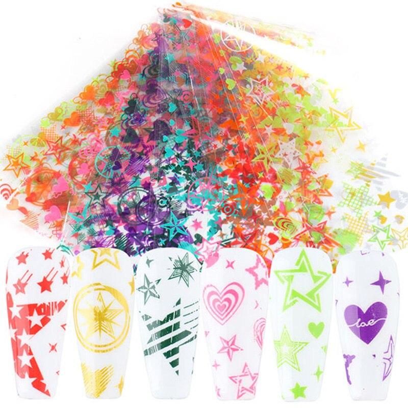 10Pcs/Pack Nail Art Decorative Stickers Colorful Five-point Stars Nail Foil Set Water Transfer Sticker Decals Nail Accessories