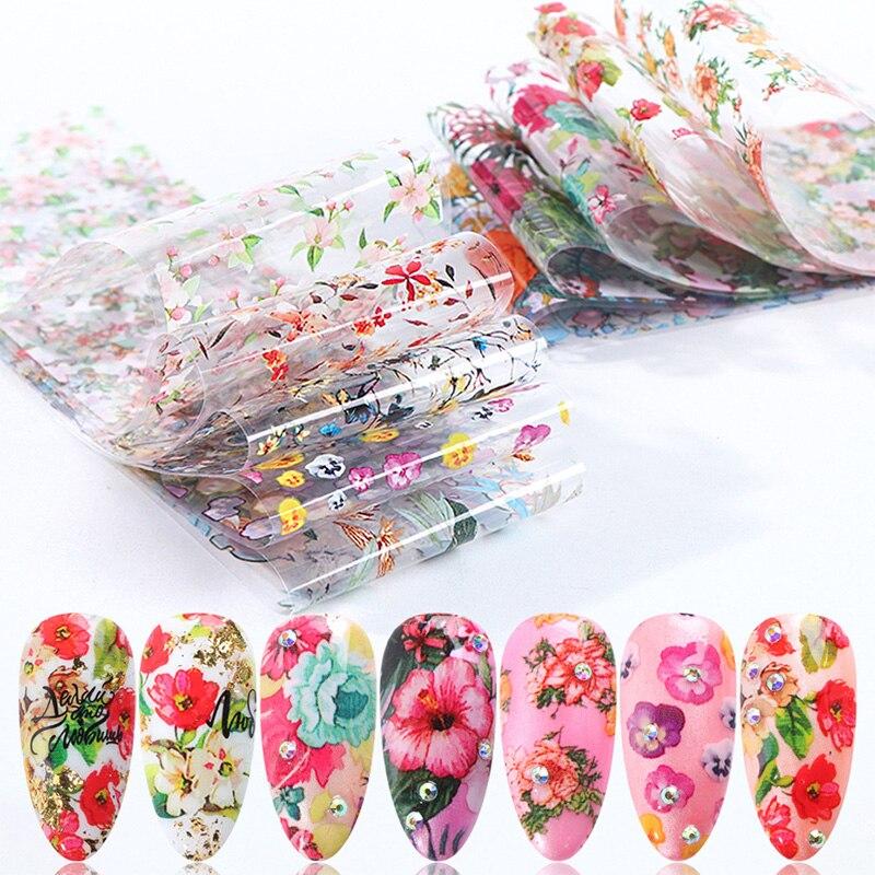 10Pcs/Pack Nail Art Decorative Stickers Leaf Floral Rose Lace Water Transfer Sticker Decals Nail Accessories