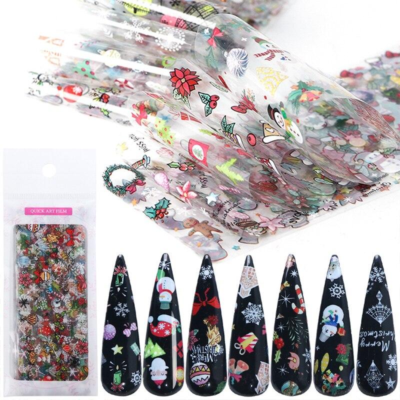 10Pcs/Pack Nail Art Decorative Stickers Santa Claus Sock Candy Tree Designs Transfer Sticker Decals Nail Accessories