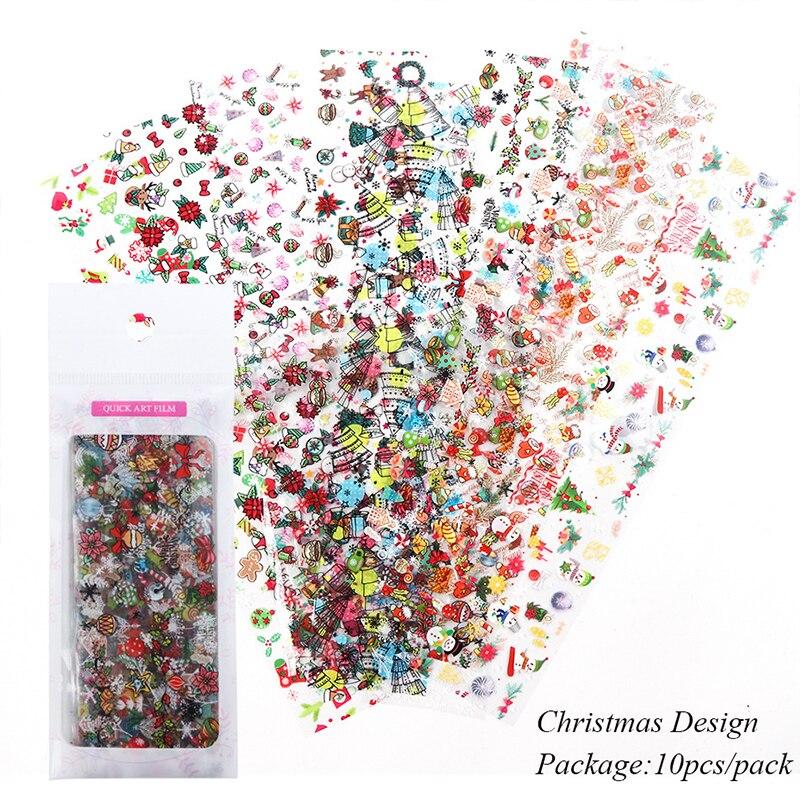 10Pcs/Pack Nail Art Decorative Stickers Santa Claus Sock Candy Tree Designs Transfer Sticker Decals Nail Accessories