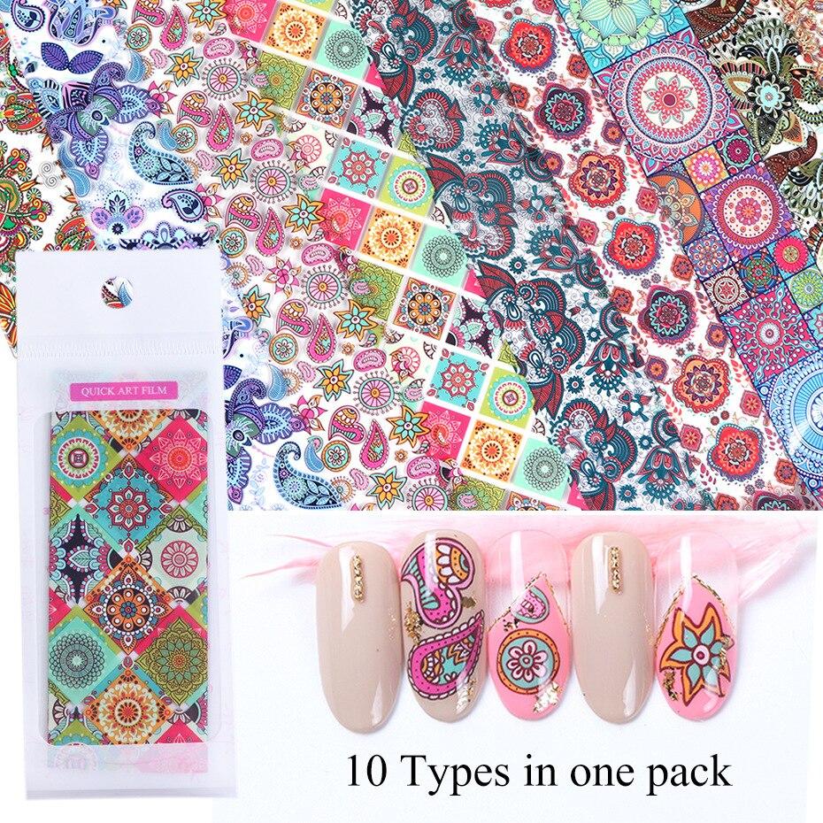 10Pcs/Pack Nail Art Decorative Stickers Totem Folk-custom Water Transfer Sticker Decals Nail Accessories