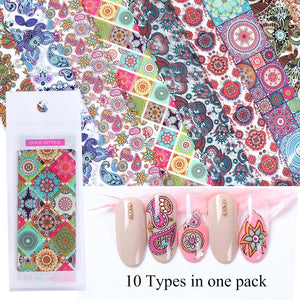 10Pcs/Pack Nail Art Decorative Stickers Totem Folk-custom Water Transfer Sticker Decals Nail Accessories