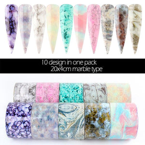 10Pcs/Pack Nail Art Marble Decorative Stickers Water Transfer Sticker Decals Nail Accessories