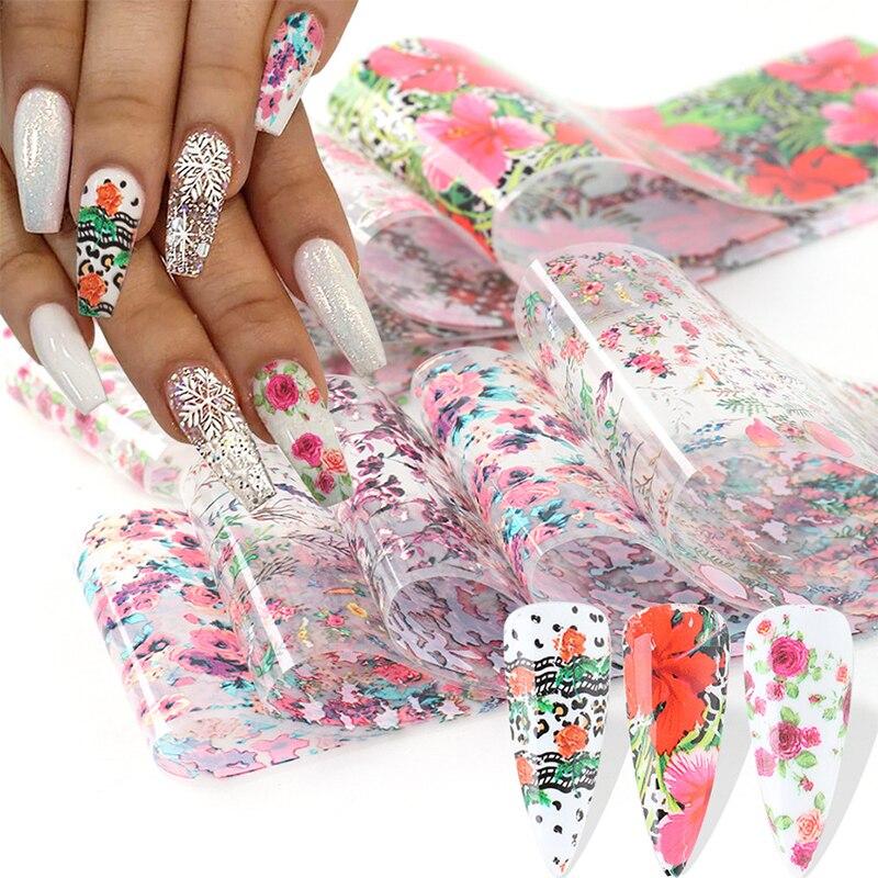 10Pcs/Set Floral Leopard Starry Sky Nail Art Decoration Water Transfer Sticker Decals Nail Accessories
