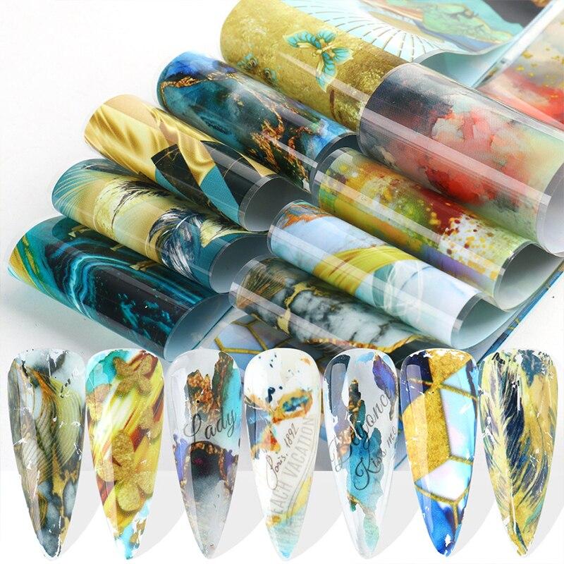 10Pcs/Set Nail Art Marble Starry Sky Lace Designs Decorative Stickers Water Transfer Sticker Nail Accessories