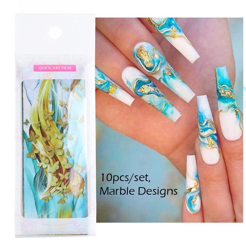 10Pcs/Set Nail Art Marble Starry Sky Lace Designs Decorative Stickers Water Transfer Sticker Nail Accessories