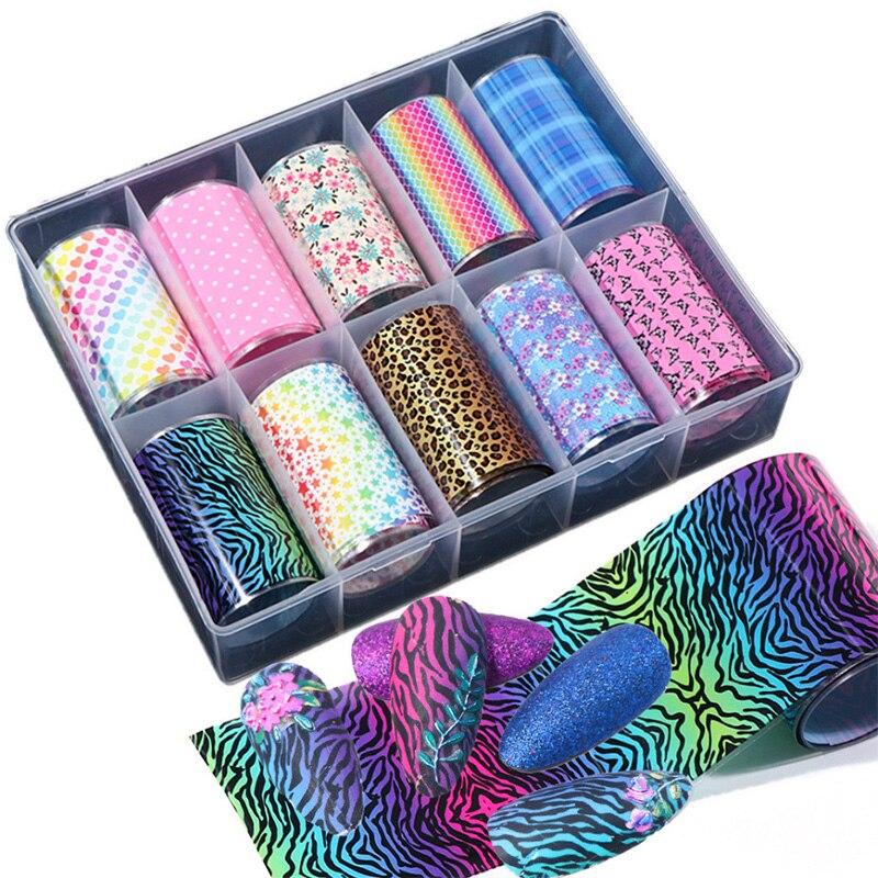 10Rolls/box Nail Art Decorative Stickers Charms Stars Flowers Transfer Sticker Decals Nail Accessories