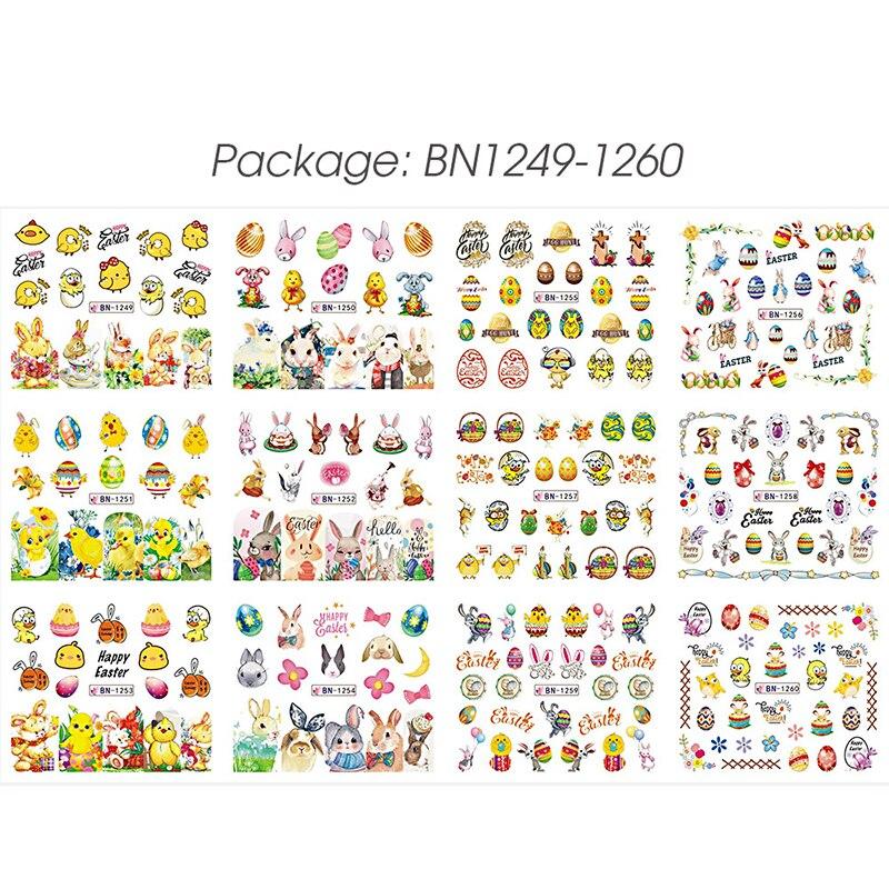 12Pcs/Set Cute Animals Chick Nail Art Decoration Water Transfer Sticker Decals Nail Accessories