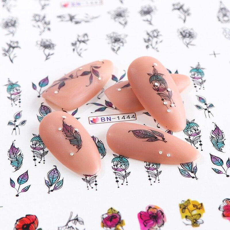 12Pcs/Set Nail Art Decorative Stickers Black White Flowers Water Transfer Sticker Decals Nail Accessories