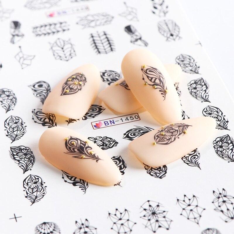 12Pcs/Set Nail Art Decorative Stickers Black White Flowers Water Transfer Sticker Decals Nail Accessories