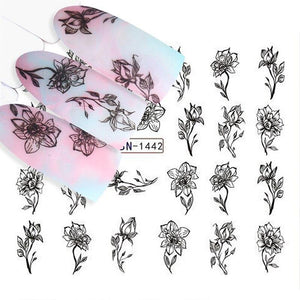 12Pcs/Set Nail Art Decorative Stickers Black White Flowers Water Transfer Sticker Decals Nail Accessories