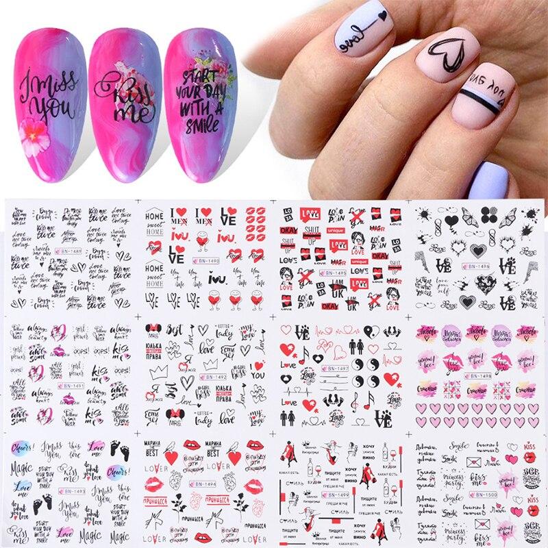 12Pcs/Set Valentine's Day Lips Love Art Decoration Water Transfer Sticker Decals Nail Accessories