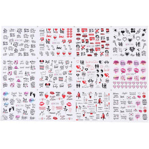 12Pcs/Set Valentine's Day Lips Love Art Decoration Water Transfer Sticker Decals Nail Accessories
