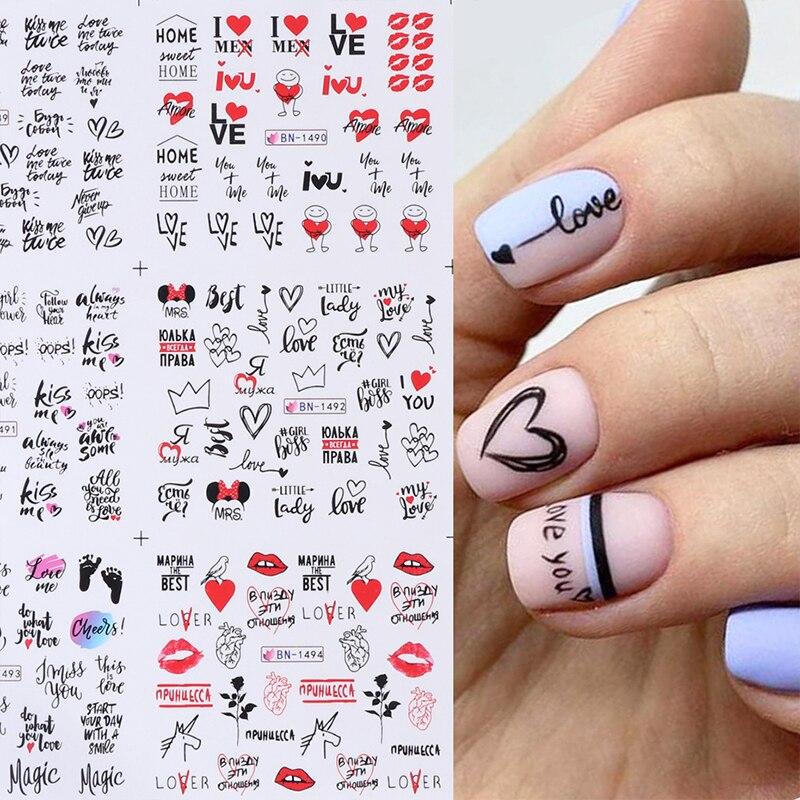 12Pcs/Set Valentine's Day Lips Love Art Decoration Water Transfer Sticker Decals Nail Accessories