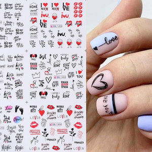 12Pcs/Set Valentine's Day Lips Love Art Decoration Water Transfer Sticker Decals Nail Accessories