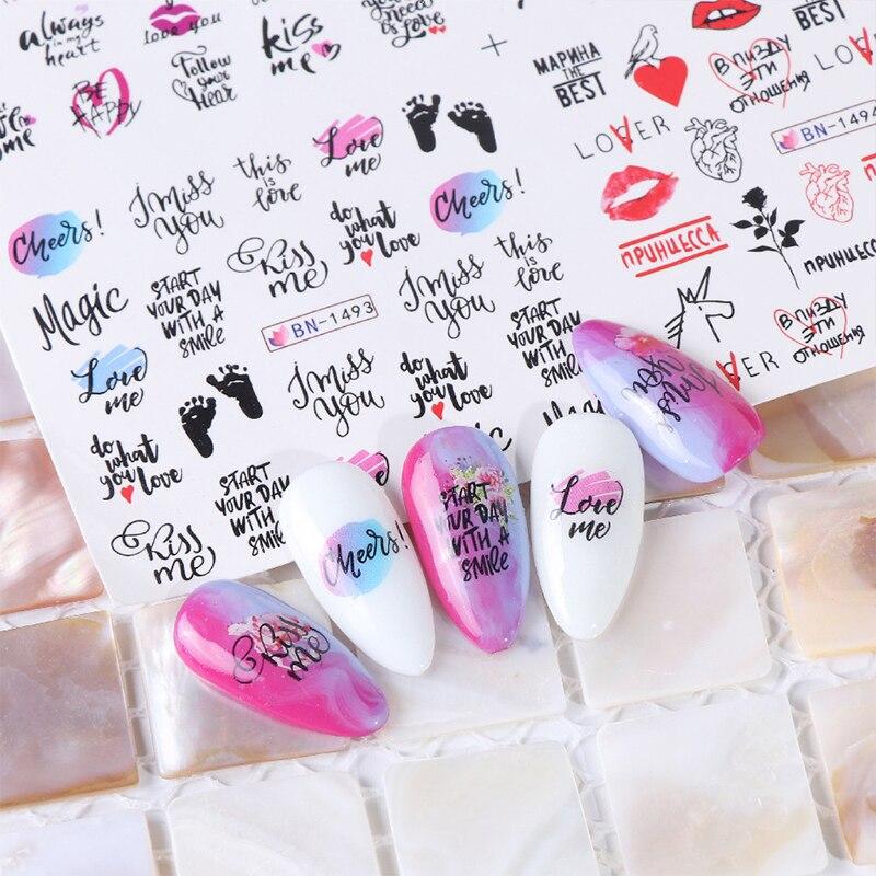12Pcs/Set Valentine's Day Lips Love Art Decoration Water Transfer Sticker Decals Nail Accessories