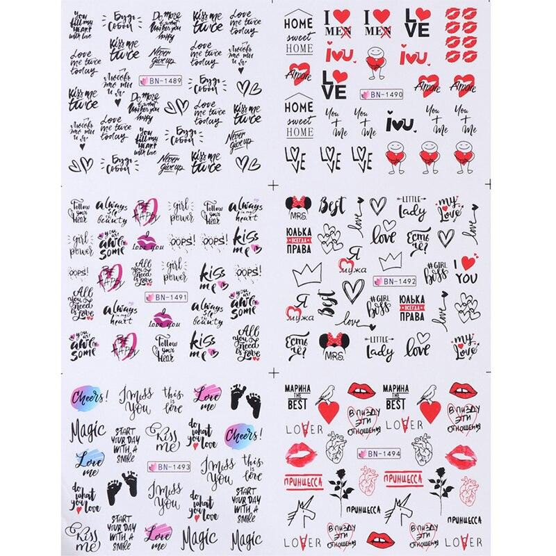 12Pcs/Set Valentine's Day Lips Love Art Decoration Water Transfer Sticker Decals Nail Accessories