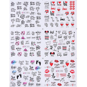 12Pcs/Set Valentine's Day Lips Love Art Decoration Water Transfer Sticker Decals Nail Accessories