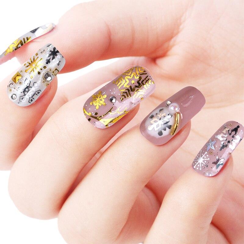 16 Pcs/Pack Gold Silver Snowflake Elk Christmas Nail Art Decoration Water Transfer Sticker Decals Nail Accessories