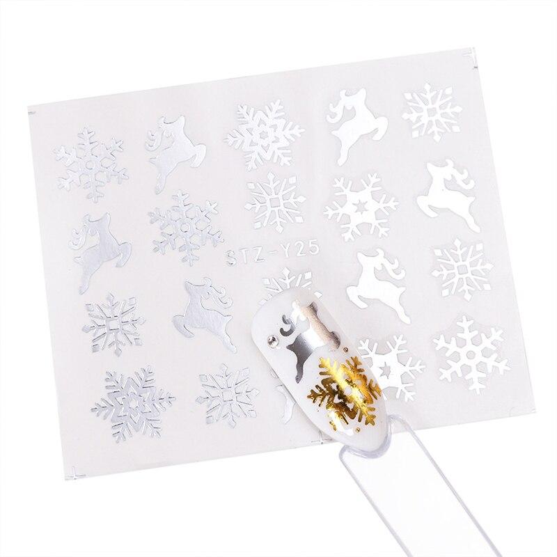 16 Pcs/Pack Gold Silver Snowflake Elk Christmas Nail Art Decoration Water Transfer Sticker Decals Nail Accessories