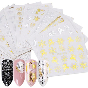 16 Pcs/Pack Gold Silver Snowflake Elk Christmas Nail Art Decoration Water Transfer Sticker Decals Nail Accessories