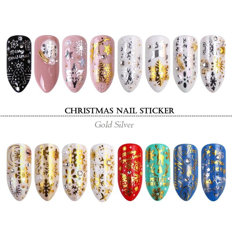 16 Pcs/Pack Gold Silver Snowflake Elk Christmas Nail Art Decoration Water Transfer Sticker Decals Nail Accessories