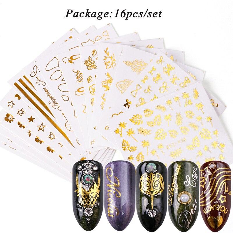 16Pcs/Set Bronzing Butterfly Tie Nail Art Decoration Water Transfer Sticker Decals Nail Accessories