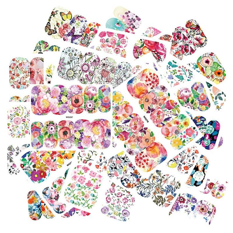 18Pcs/Set Nail Art Decorative Stickers Watercolor Flower Oil Painting Water Transfer Sticker Decals Nail Accessories