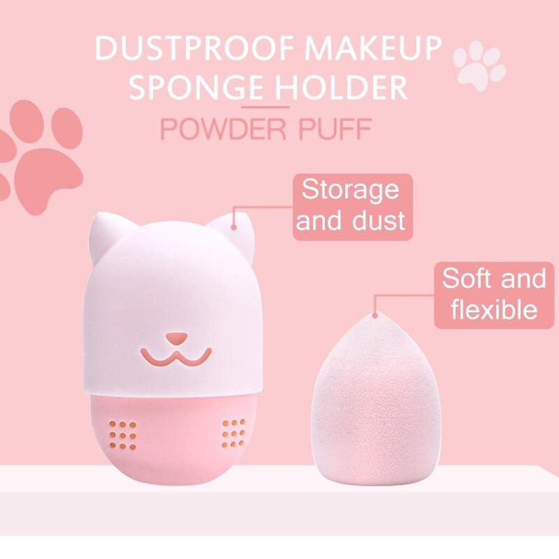 1Set Cat Shape Silicone Makeup Sponge Holder Beauty Makeup Blender Cosmetic Puff Carrying Case Blender Sponge Holder