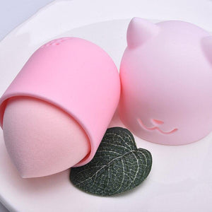 1Set Cat Shape Silicone Makeup Sponge Holder Beauty Makeup Blender Cosmetic Puff Carrying Case Blender Sponge Holder