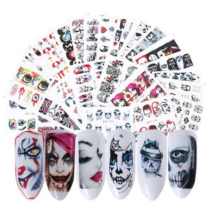 24Pcs/Set Nail Art Decorative Stickers Ghost Skeleton Horror Water Transfer Sticker Decals Nail Accessories