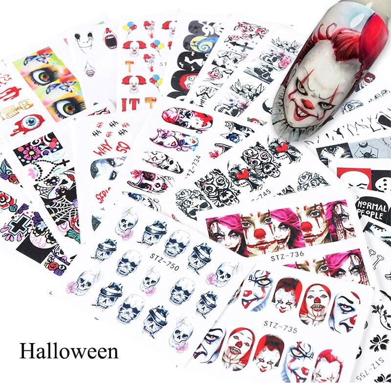 24Pcs/Set Nail Art Decorative Stickers Ghost Skeleton Horror Water Transfer Sticker Decals Nail Accessories
