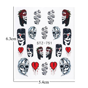 24Pcs/Set Nail Art Decorative Stickers Ghost Skeleton Horror Water Transfer Sticker Decals Nail Accessories