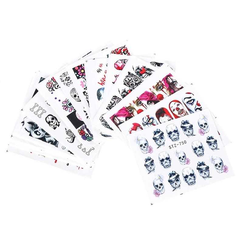 24Pcs/Set Nail Art Decorative Stickers Ghost Skeleton Horror Water Transfer Sticker Decals Nail Accessories
