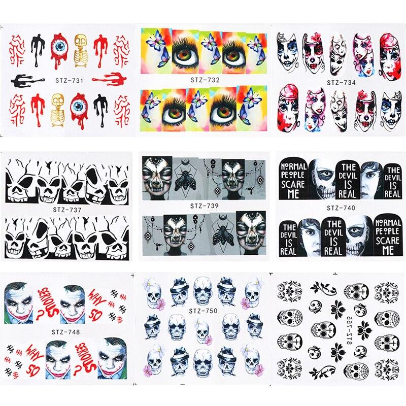 24Pcs/Set Nail Art Decorative Stickers Ghost Skeleton Horror Water Transfer Sticker Decals Nail Accessories