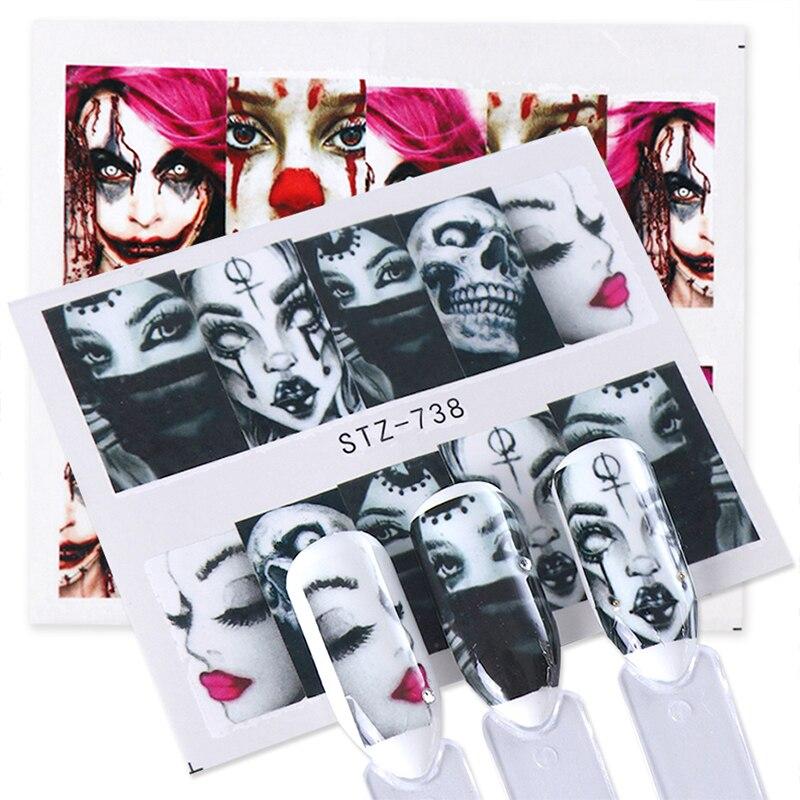 24Pcs/Set Nail Art Decorative Stickers Ghost Skeleton Horror Water Transfer Sticker Decals Nail Accessories
