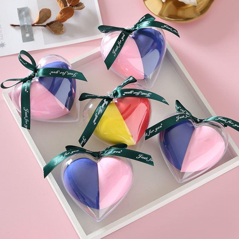 2pcs/set Makeup Sponge Heart-Shape Box Non-Latex Material Cosmetic Puff Powder Foundation Use Beauty Make Up Tools