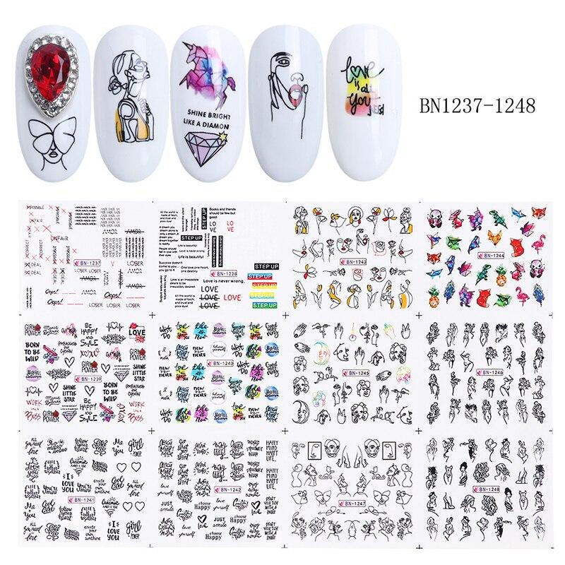 36Pcs/Pack Abstract Line Animal Nail Art Decoration Water Transfer Sticker Decals Nail Accessories